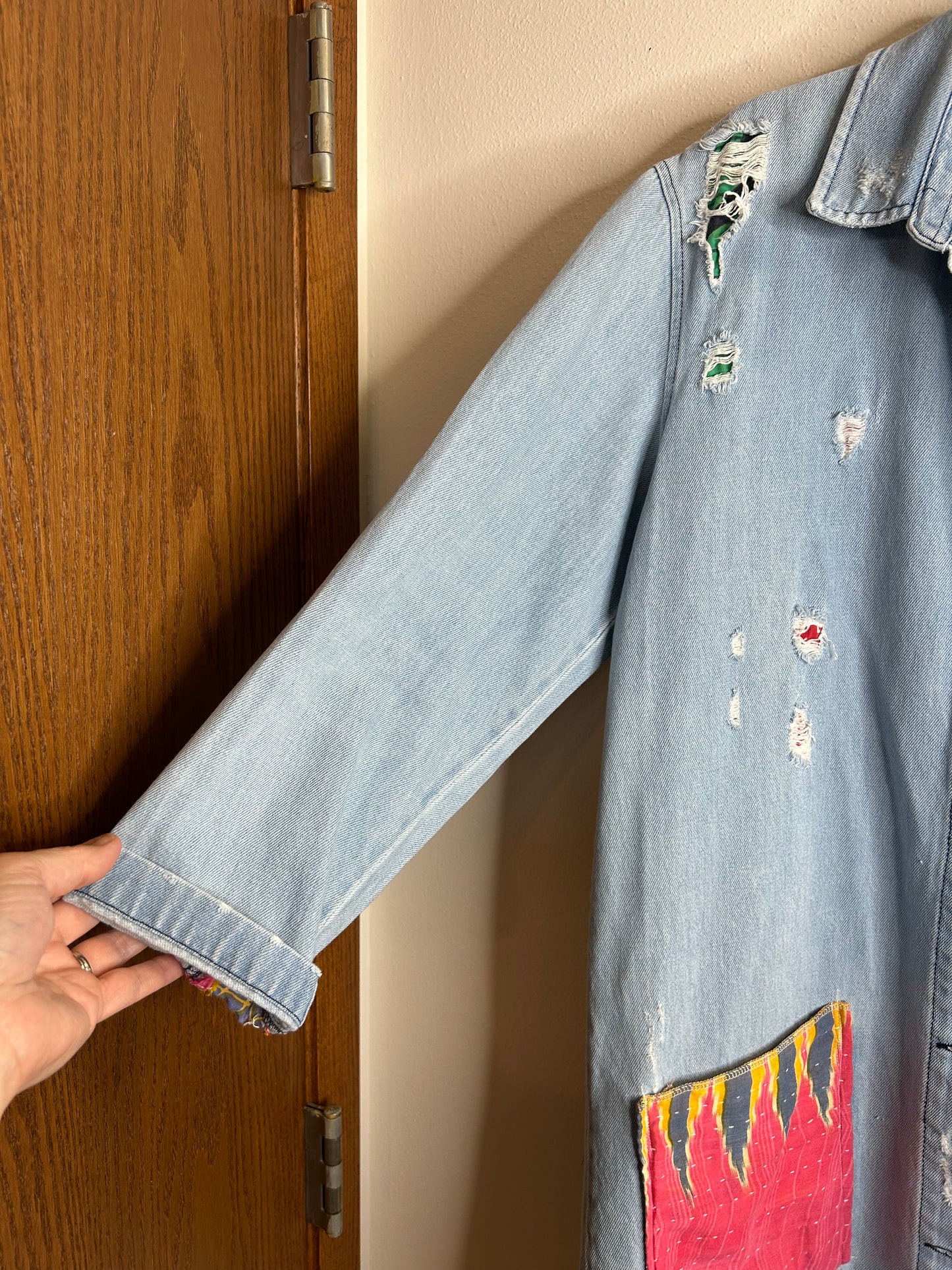Country Vibes upcycled denim jacket womens size L/XL