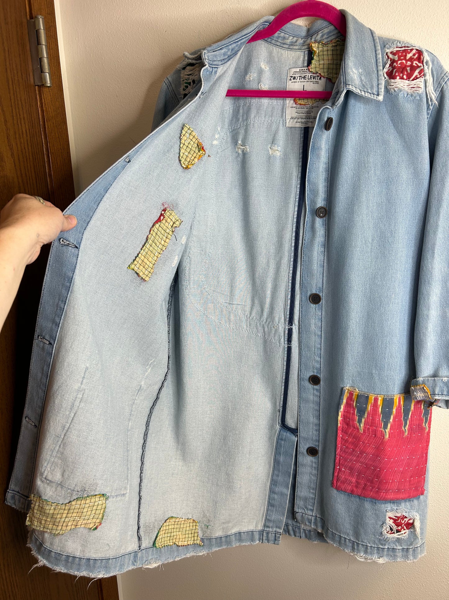 Country Vibes upcycled denim jacket womens size L/XL