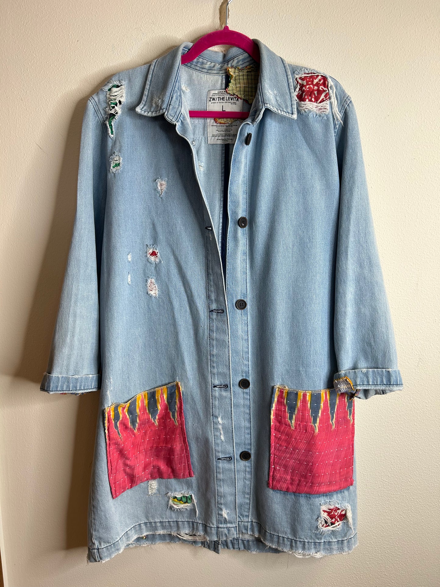Country Vibes upcycled denim jacket womens size L/XL