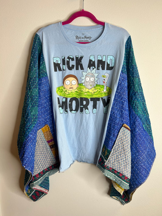 Rick and Morty upcycled kantha poncho unisex