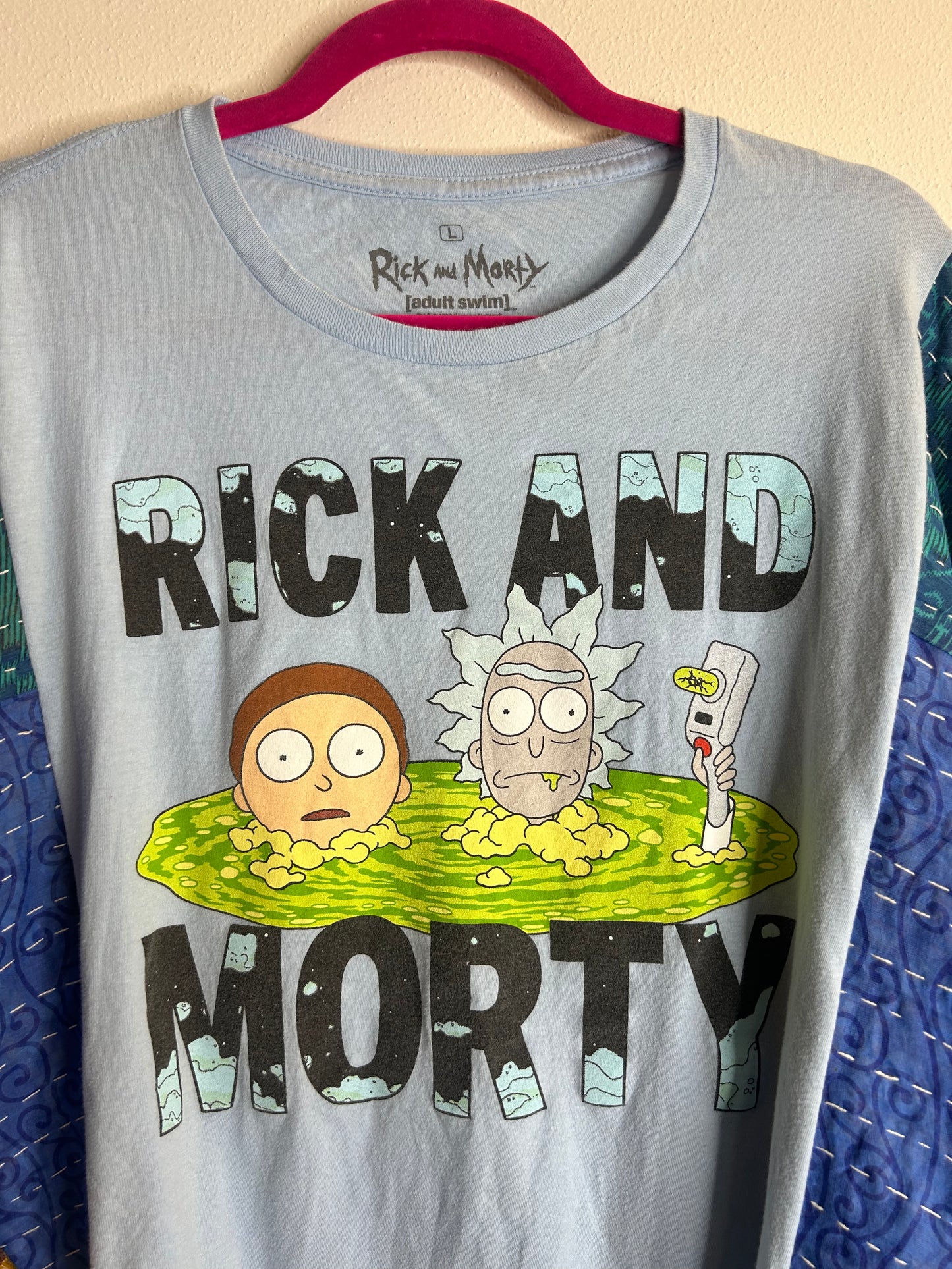 Rick and Morty upcycled kantha poncho unisex
