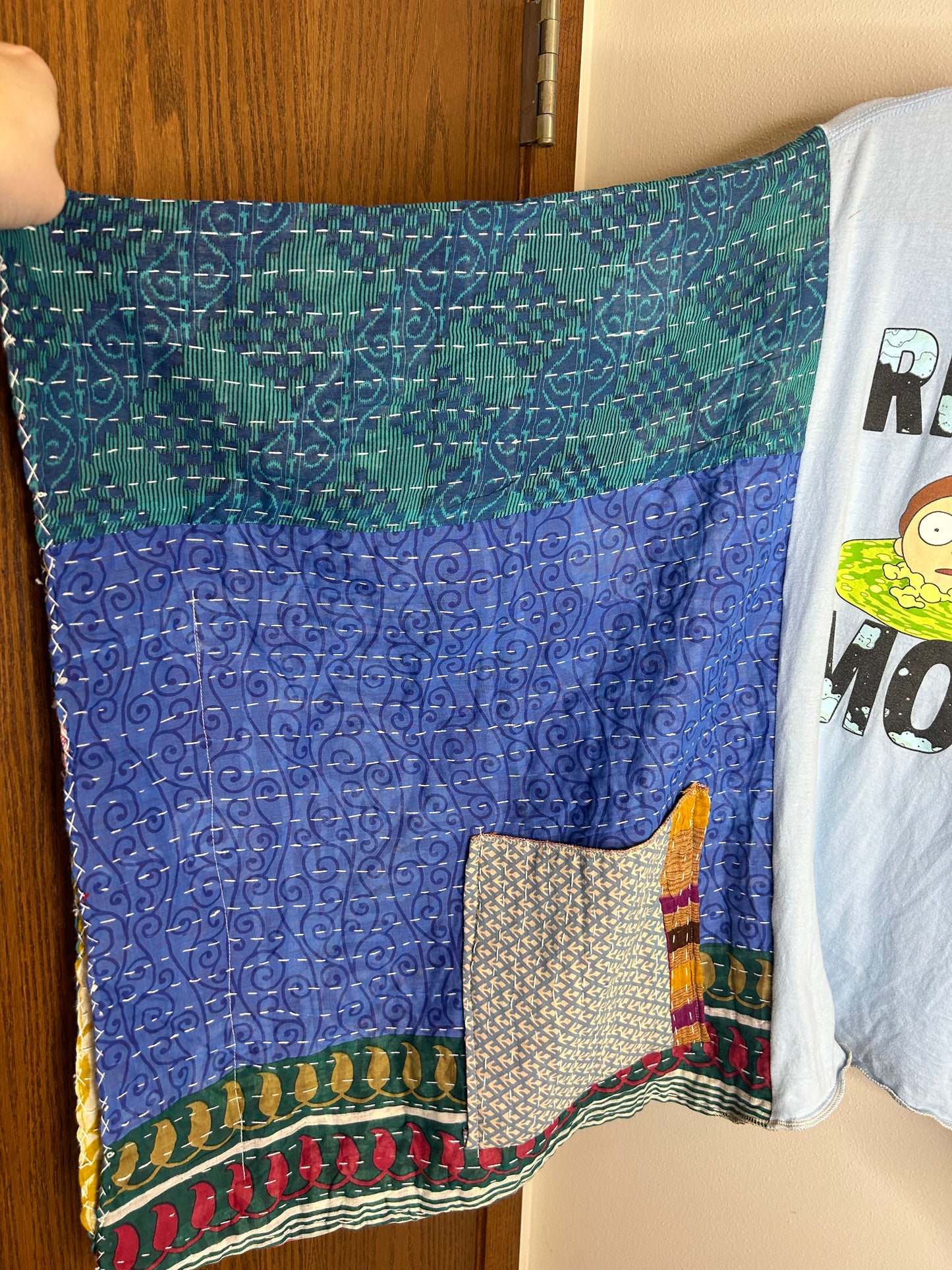 Rick and Morty upcycled kantha poncho unisex