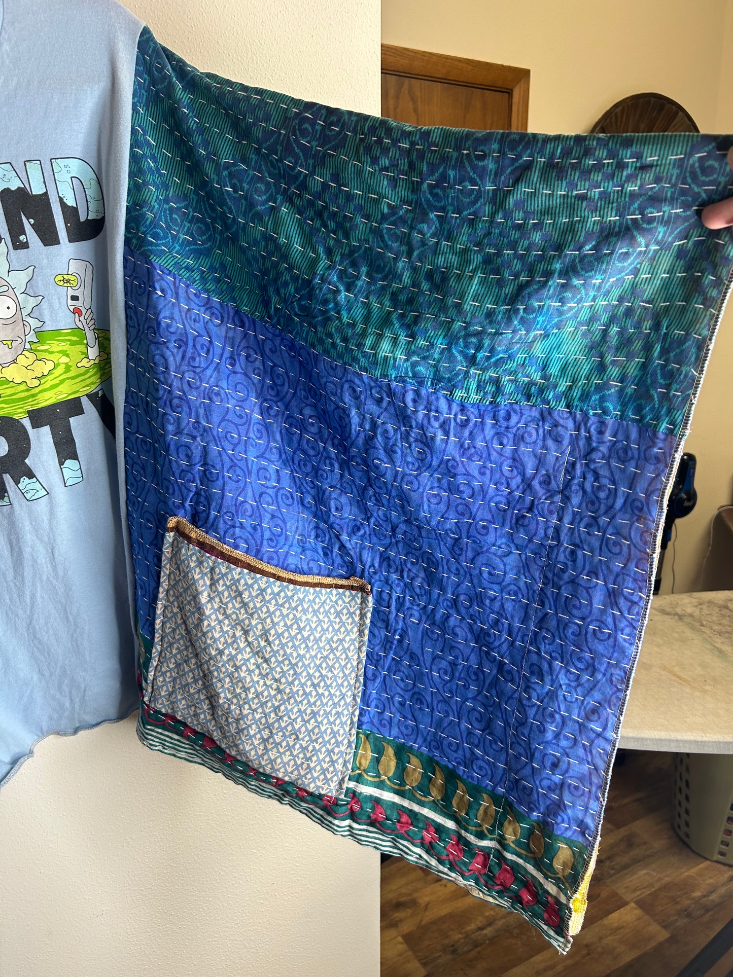 Rick and Morty upcycled kantha poncho unisex