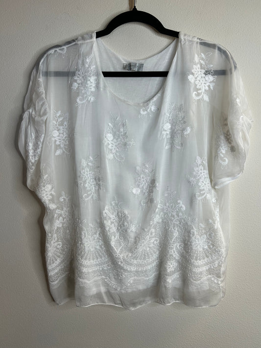 Angela Moda white silk blend blouse womens size S