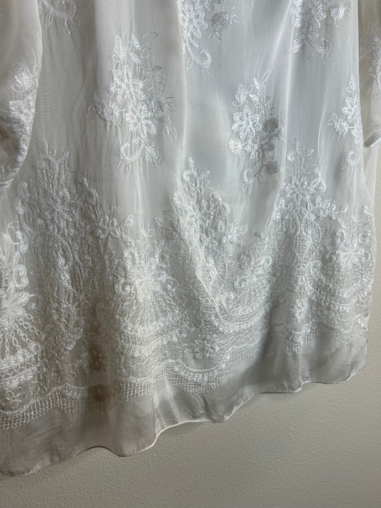 Angela Moda white silk blend blouse womens size S