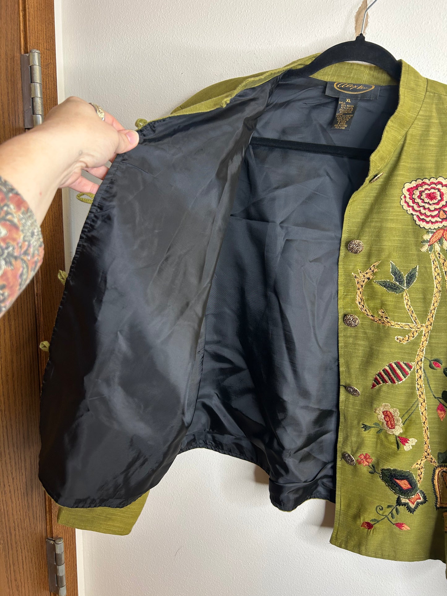 Alex Kim green embroidered jacket womens XL