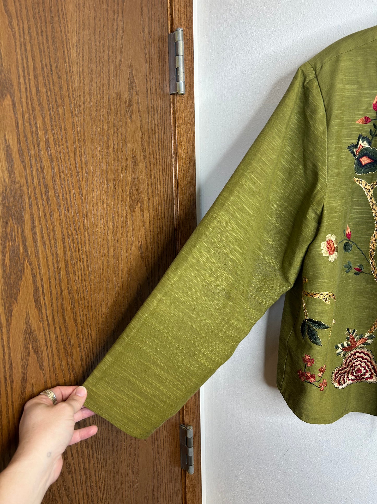 Alex Kim green embroidered jacket womens XL