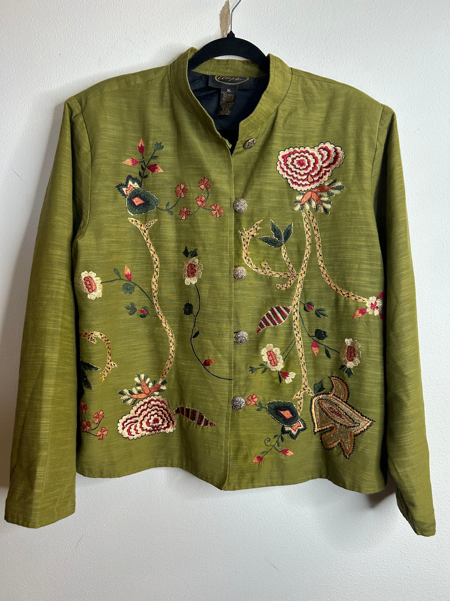 Alex Kim green embroidered jacket womens XL