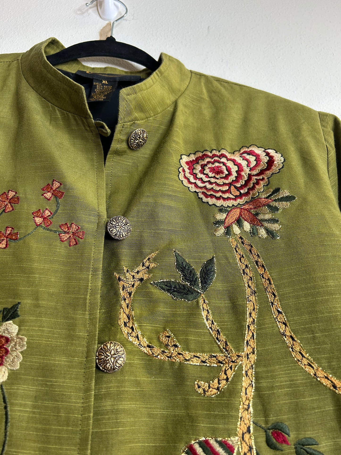 Alex Kim green embroidered jacket womens XL