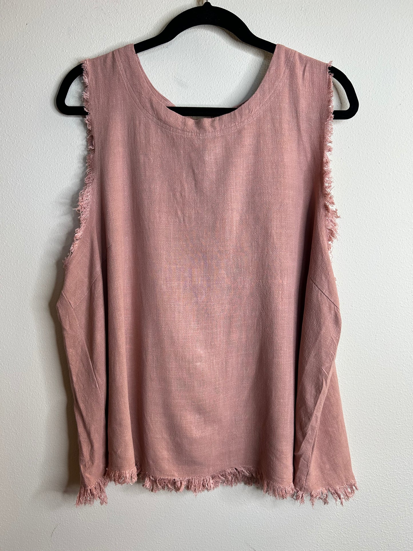 GiGio dusty pink button up frayed plus size tank top linen blend womens size 1X