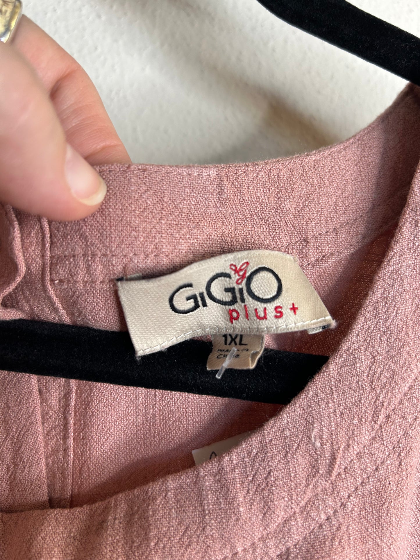 GiGio dusty pink button up frayed plus size tank top linen blend womens size 1X