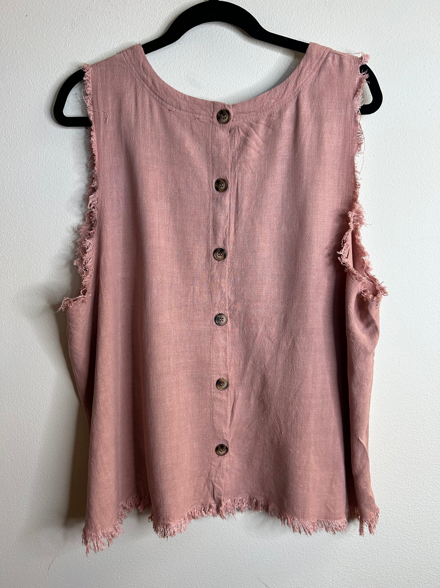 GiGio dusty pink button up frayed plus size tank top linen blend womens size 1X