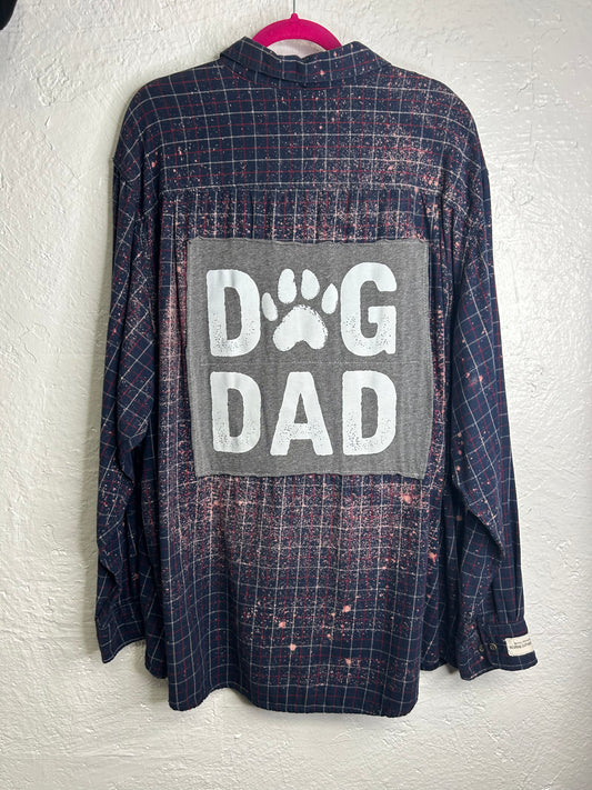 Dog Dad upcycled flannel shirt unisex size 3X plus size blue gray