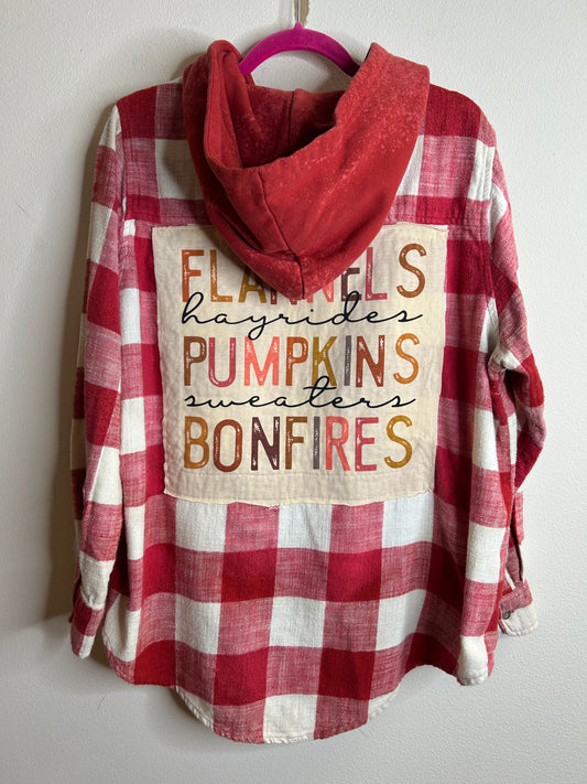 Autumn upcycled flannel hooded shirt womens XL