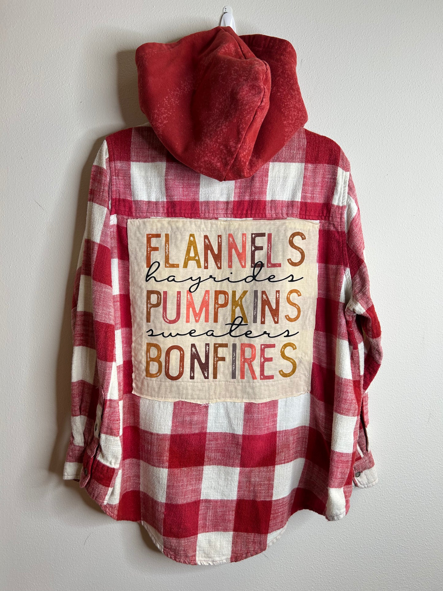 Autumn upcycled flannel hooded shirt womens XL