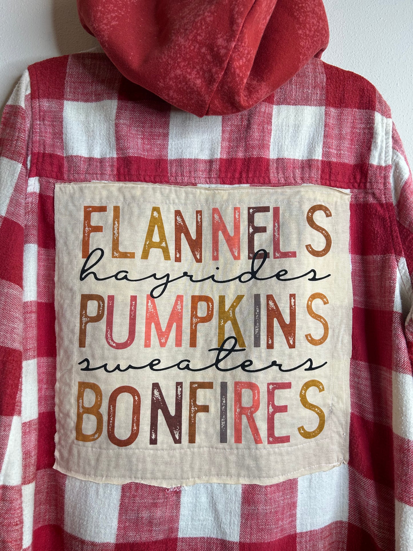 Autumn upcycled flannel hooded shirt womens XL