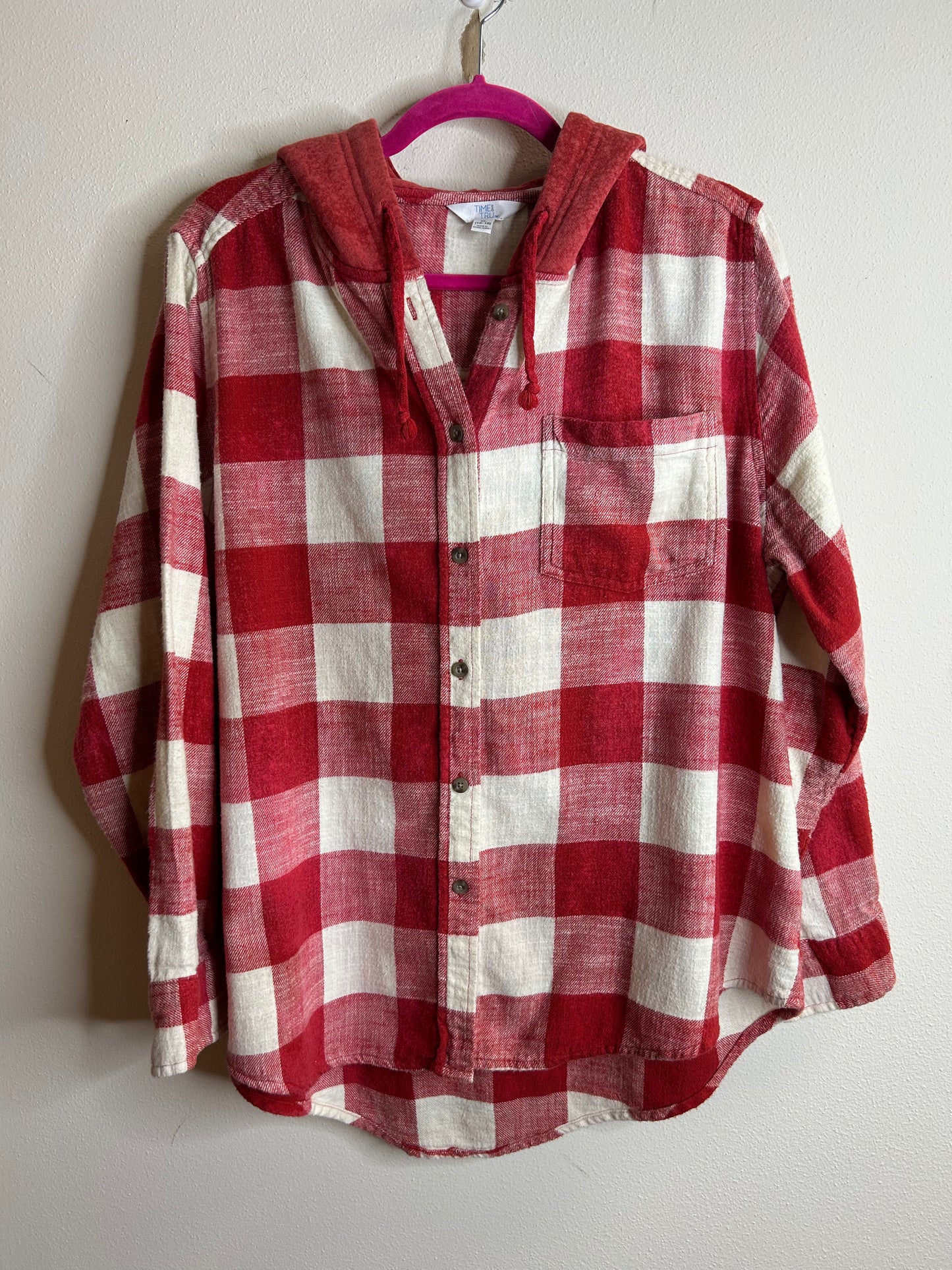 Autumn upcycled flannel hooded shirt womens XL