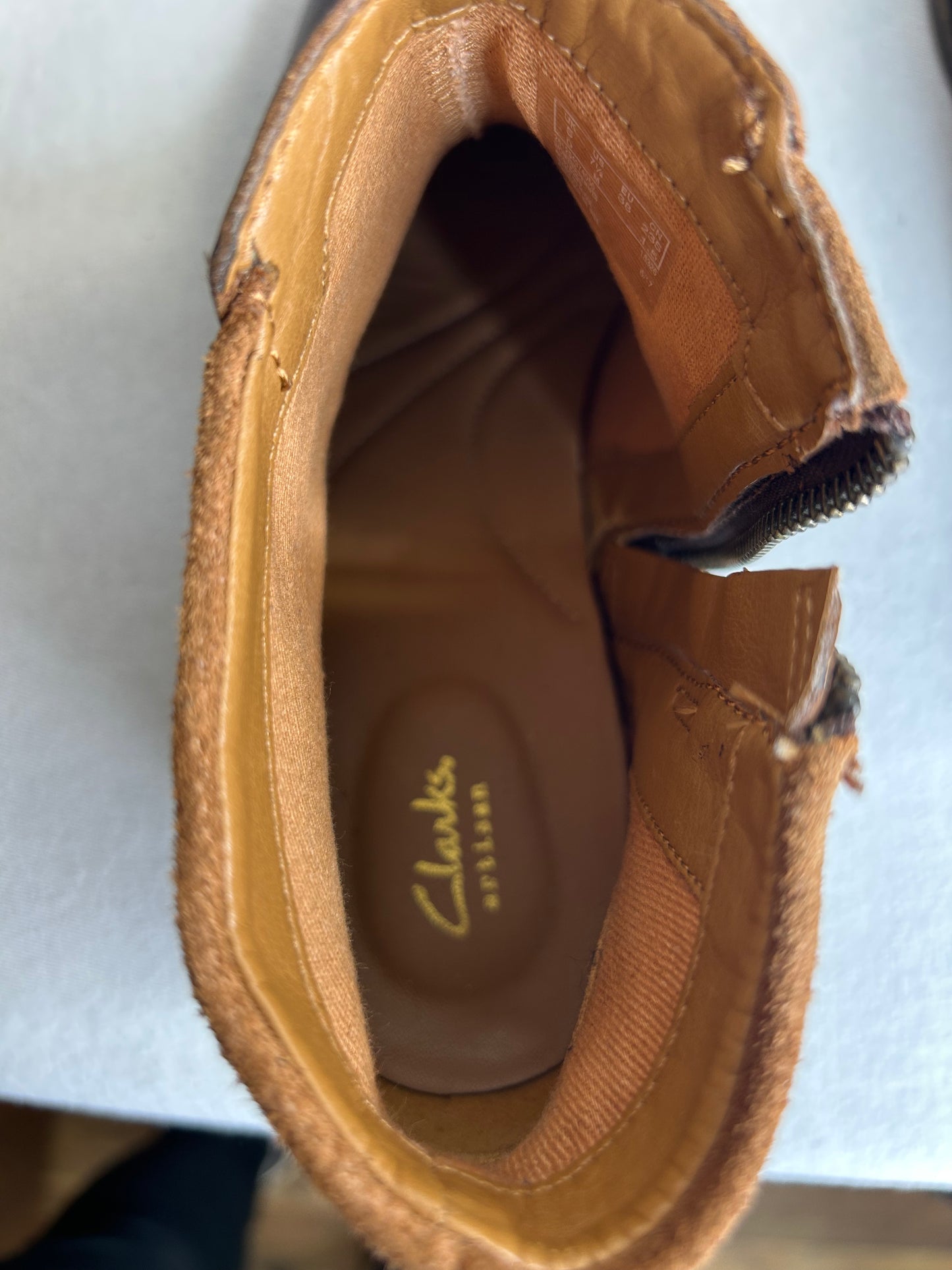 Clarks Women's Brown Leather and Suede Zip Ankle Boots in size 7.5