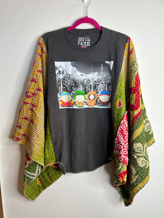 South Park upcycled kantha poncho