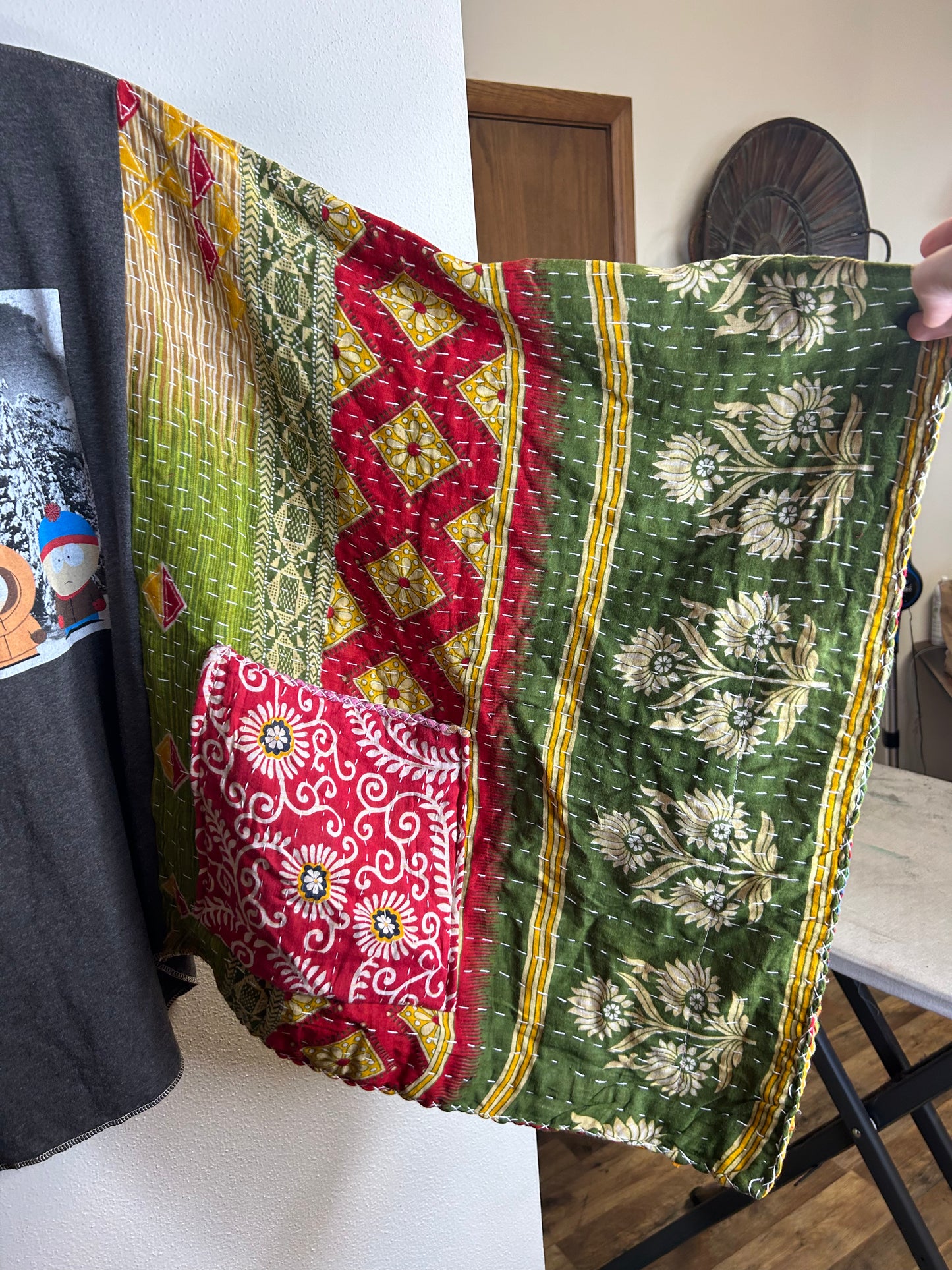South Park upcycled kantha poncho