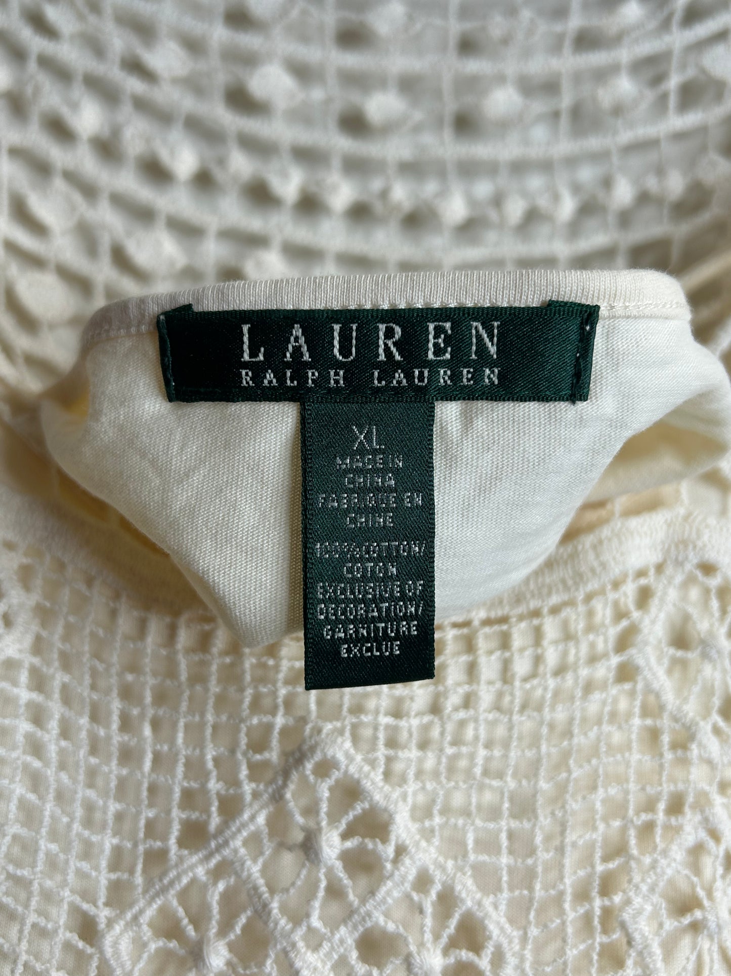 The Lauren Ralph Lauren Women's Sleeveless Ivory Crotchet Tank Top in size XL