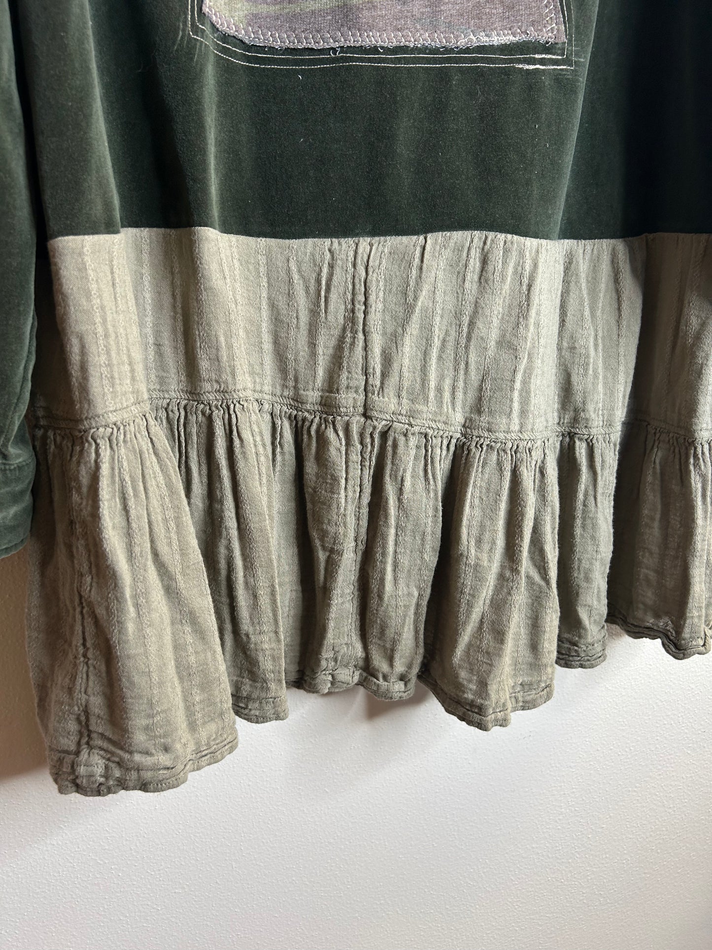 Dark Green upcycled cross velvet long sleeve shirt womens size XL