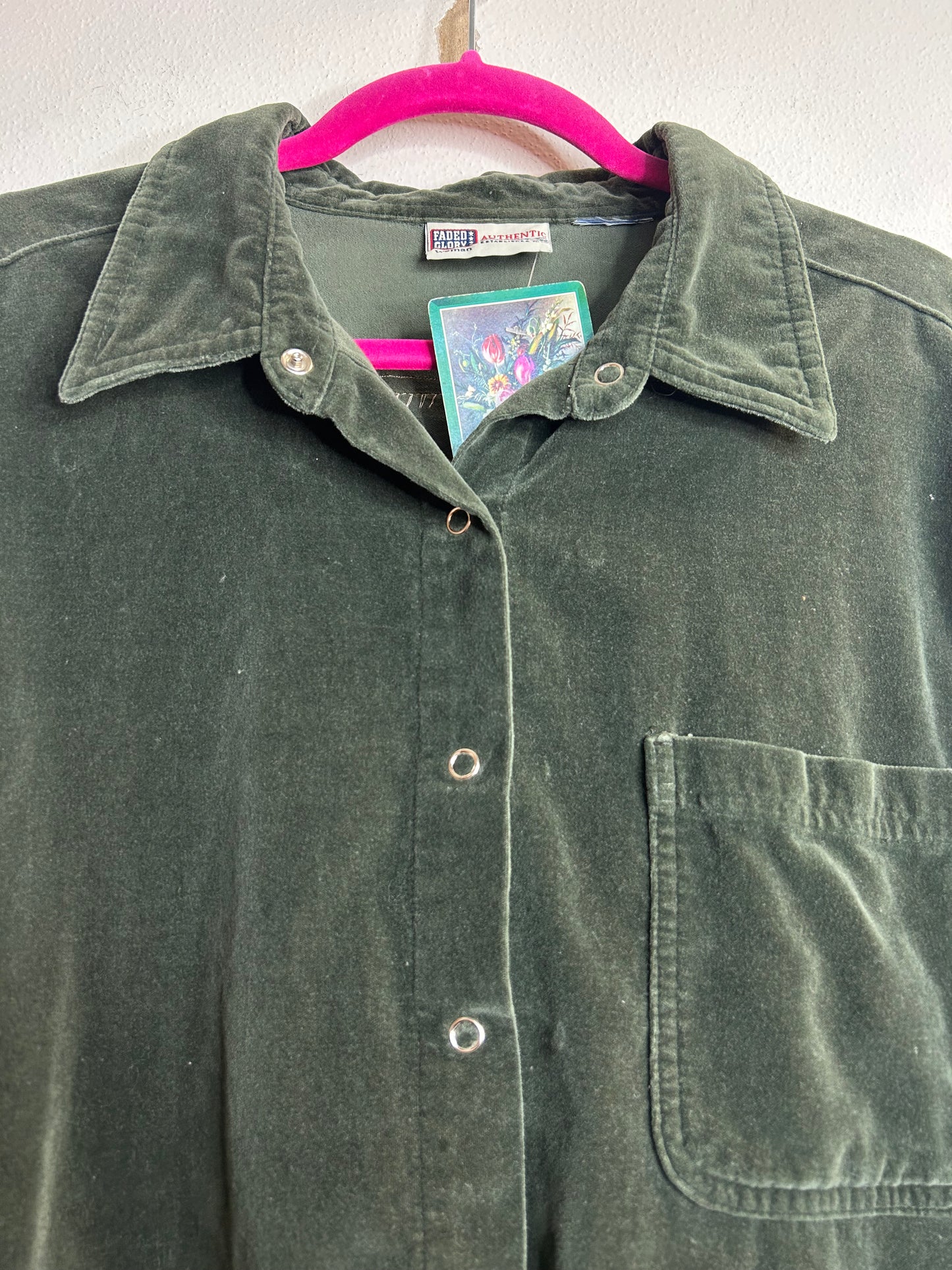 Dark Green upcycled cross velvet long sleeve shirt womens size XL