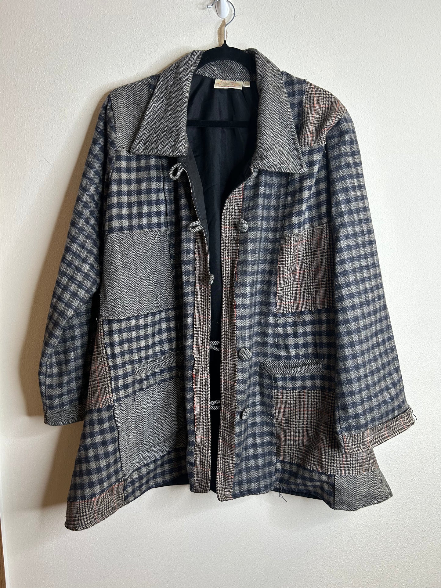 Paper Lace brand button up patchwork jacket womens XL. 2 pockets. Wool blend