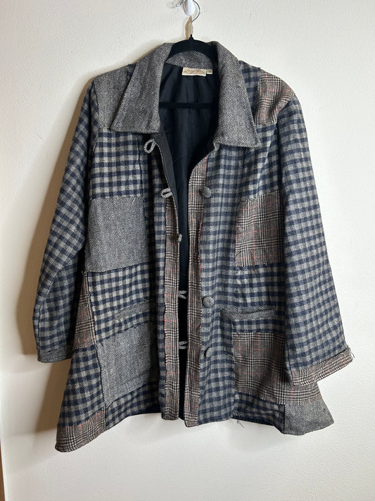 Paper Lace brand button up patchwork jacket womens XL. 2 pockets. Wool blend