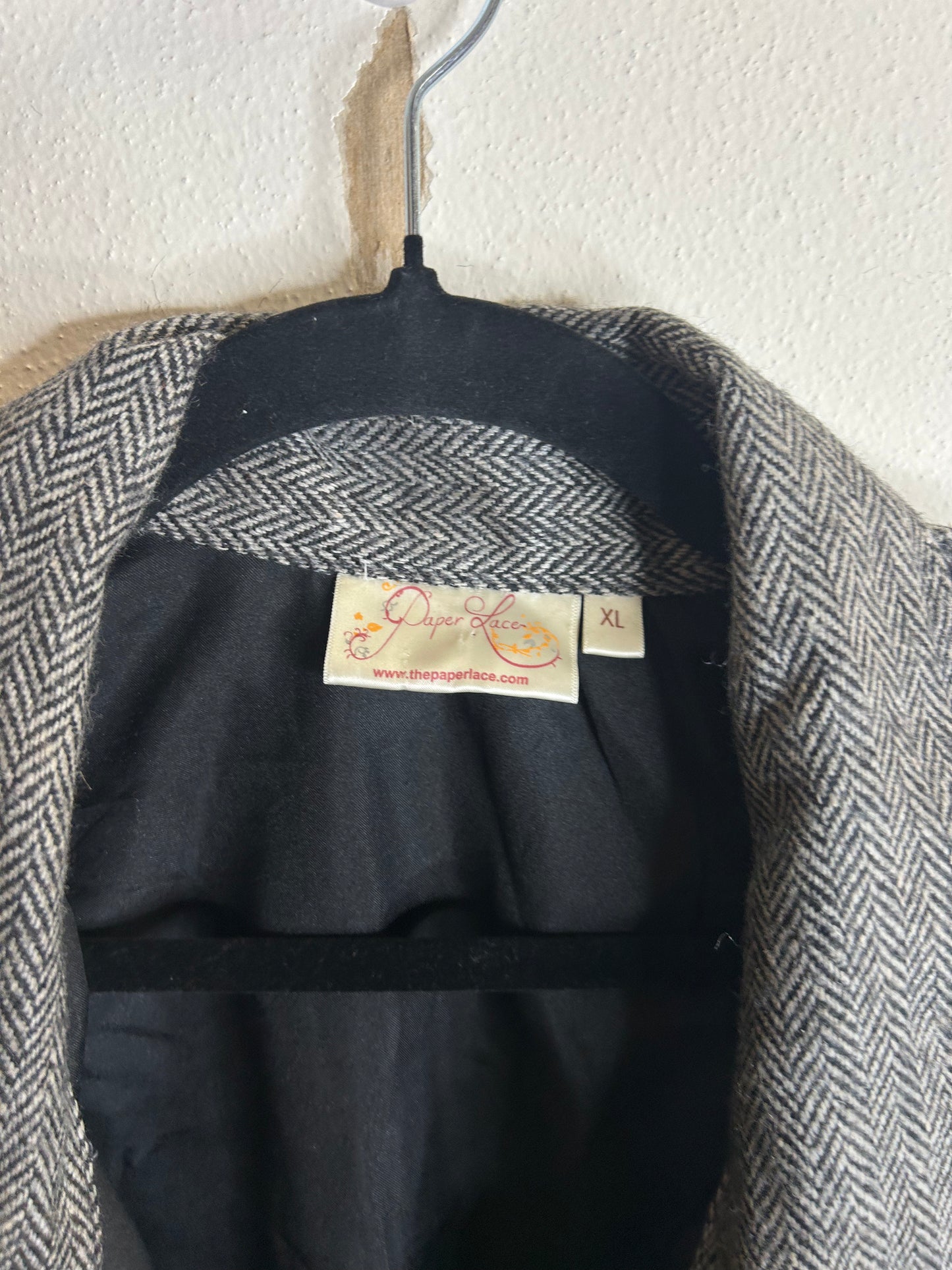 Paper Lace brand button up patchwork jacket womens XL. 2 pockets. Wool blend