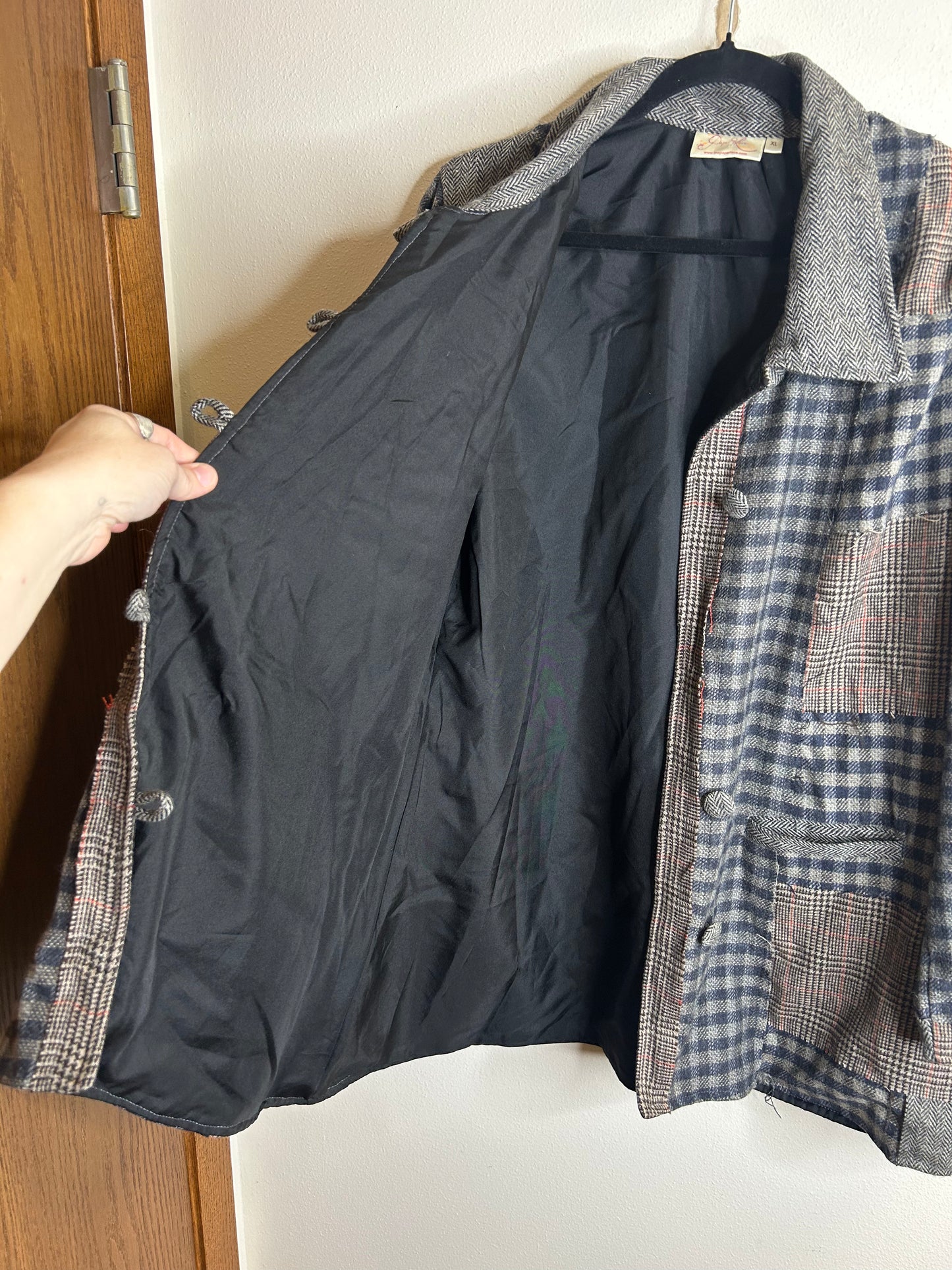 Paper Lace brand button up patchwork jacket womens XL. 2 pockets. Wool blend