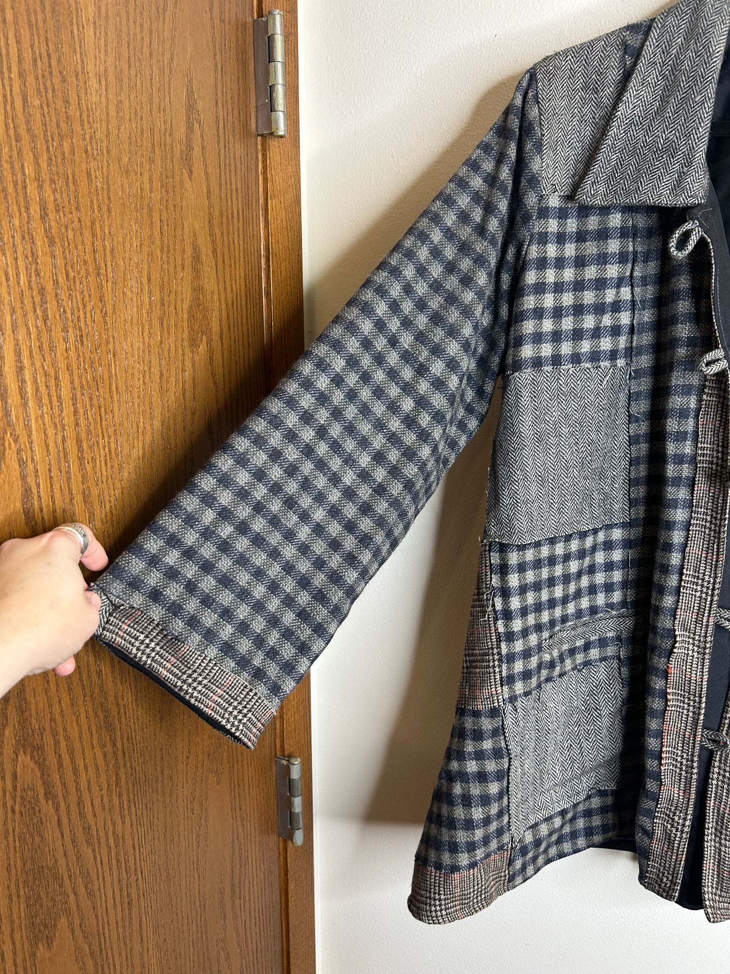 Paper Lace brand button up patchwork jacket womens XL. 2 pockets. Wool blend