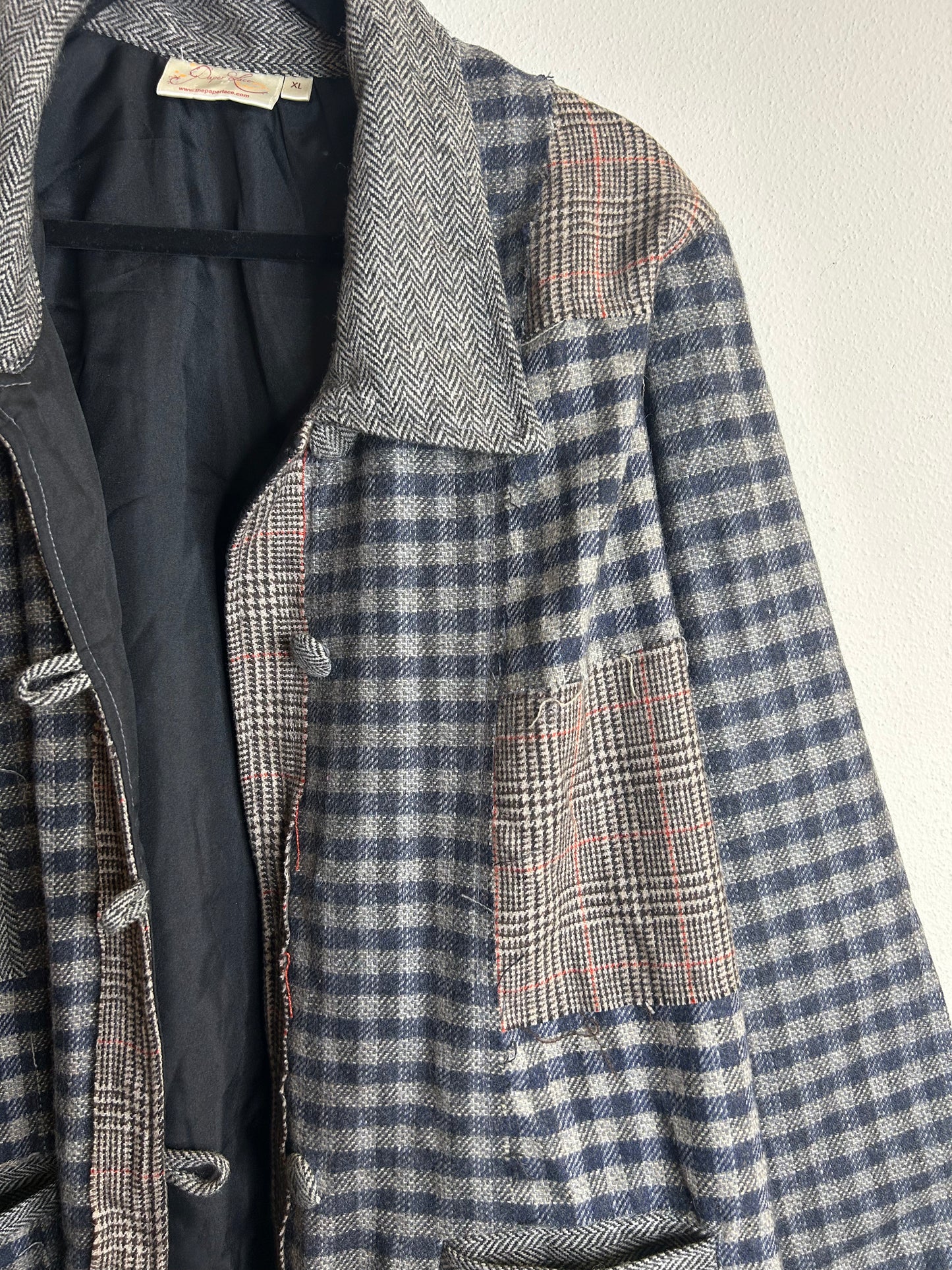 Paper Lace brand button up patchwork jacket womens XL. 2 pockets. Wool blend