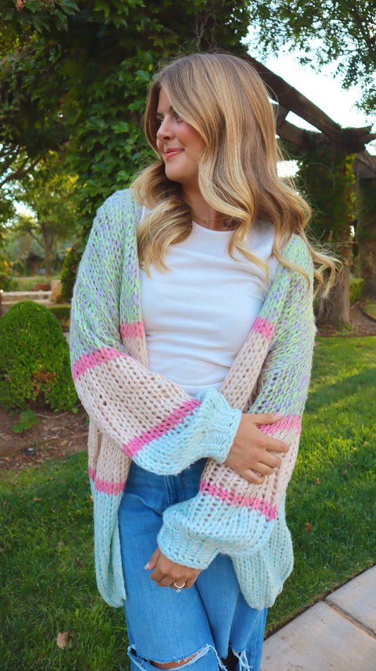 Wishlist soft oversized cardigan sweater womens M/L. Multicolored pastels