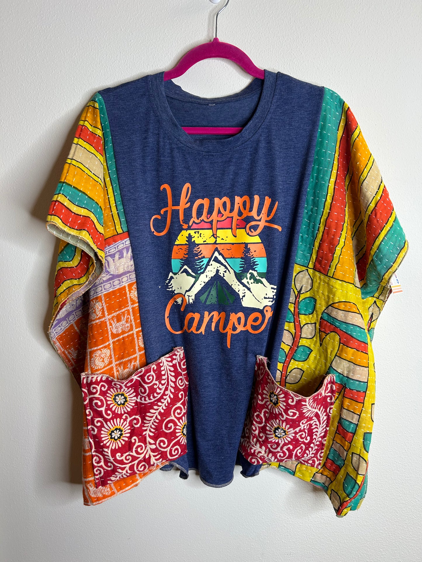 Happy Camper upcycled kantha shirt