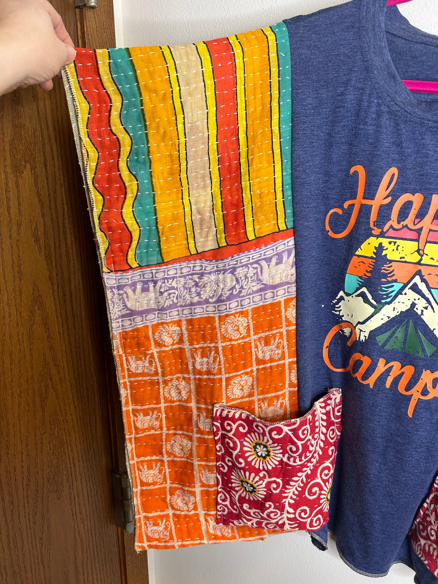 Happy Camper upcycled kantha shirt