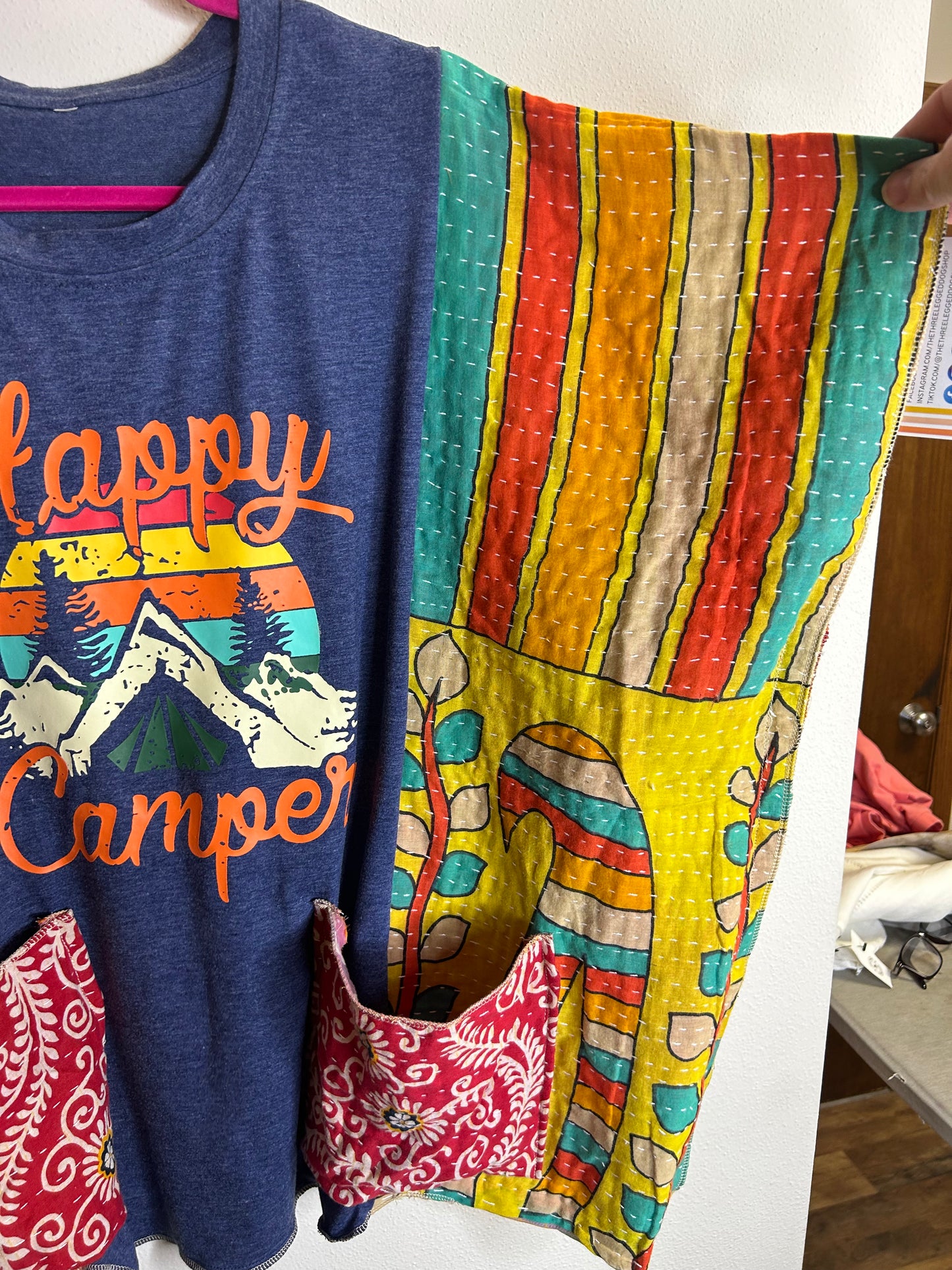 Happy Camper upcycled kantha shirt