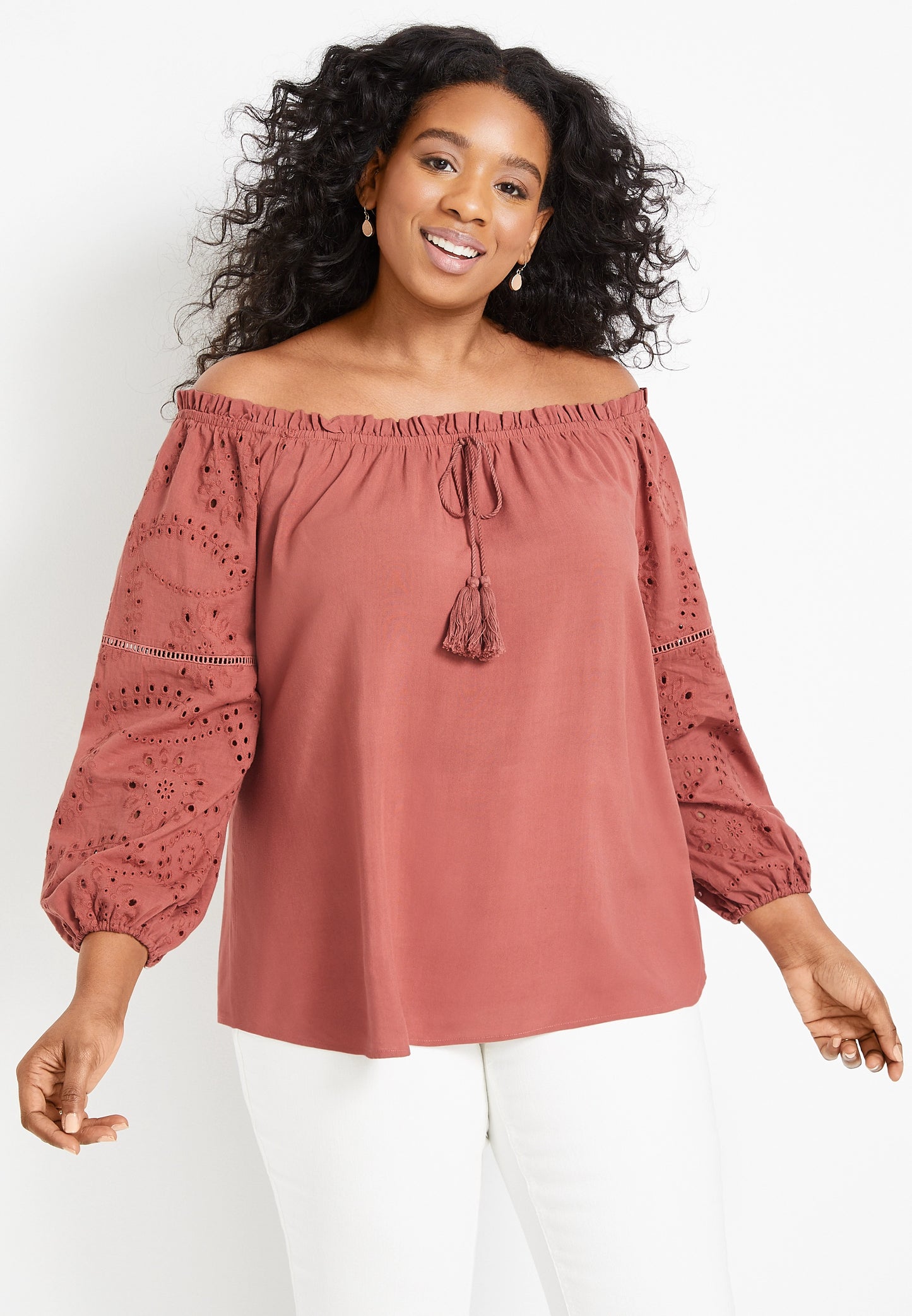 Maurice’s NWT Plus Size 1X Solid Eyelet Sleeve Off The Shoulder Top