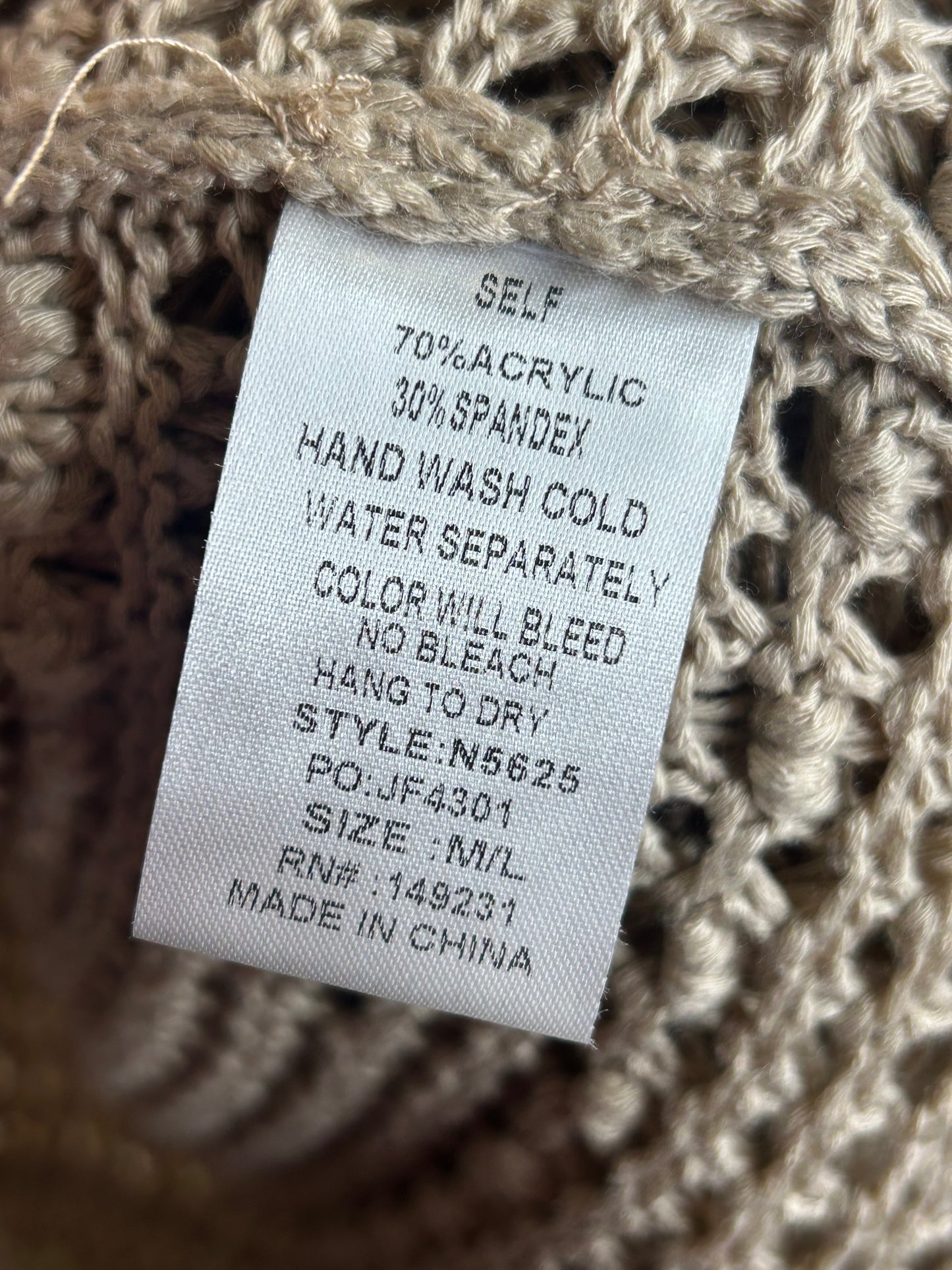 Kori America women’s M/L boho hippie crotchet beige tan fringe long vest