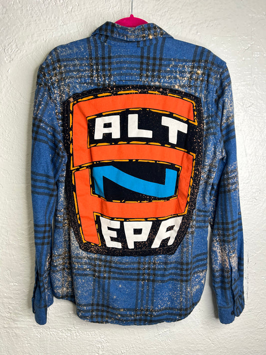 Upcycled Salt N Pepa flannel shirt unisex size M blue black