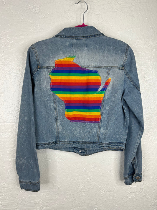 Rainbow Pride denim jacket womens size M LGBTQ