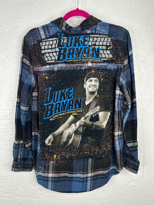 Luke Bryan upcycled flannel shirt womens size M blue black