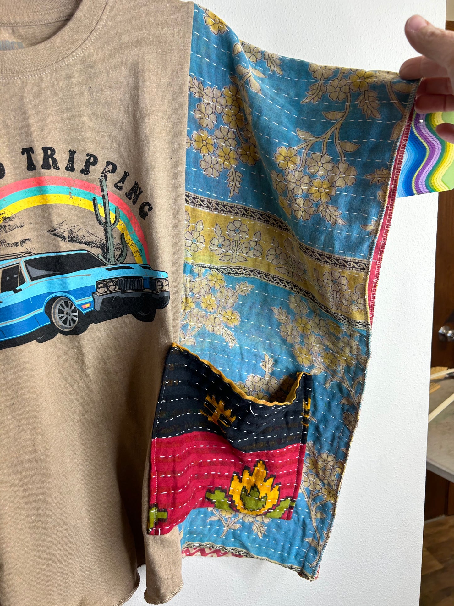 Road Tripping upcycled kantha top, one size