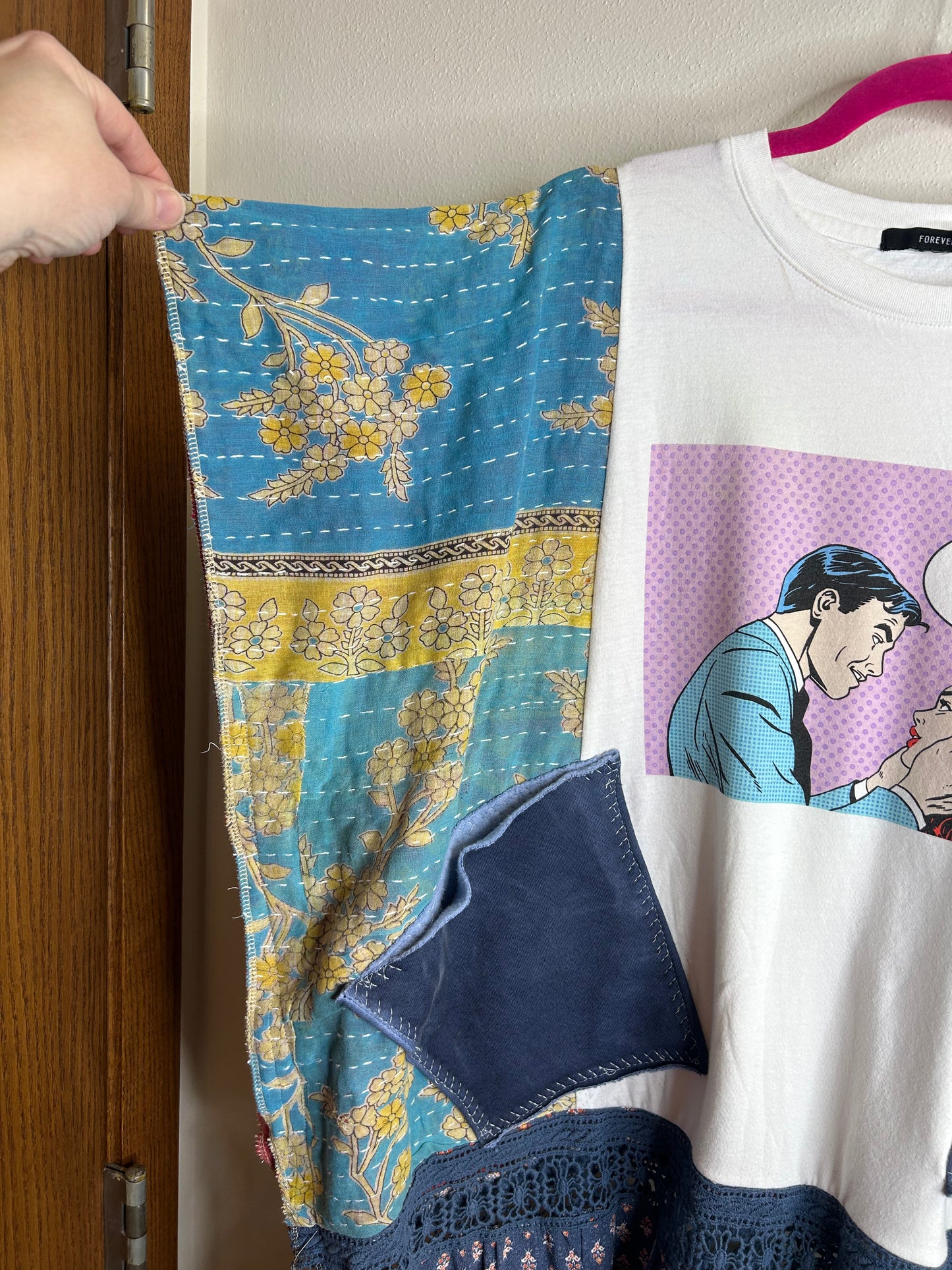 Pizza upcycled kantha top, one size