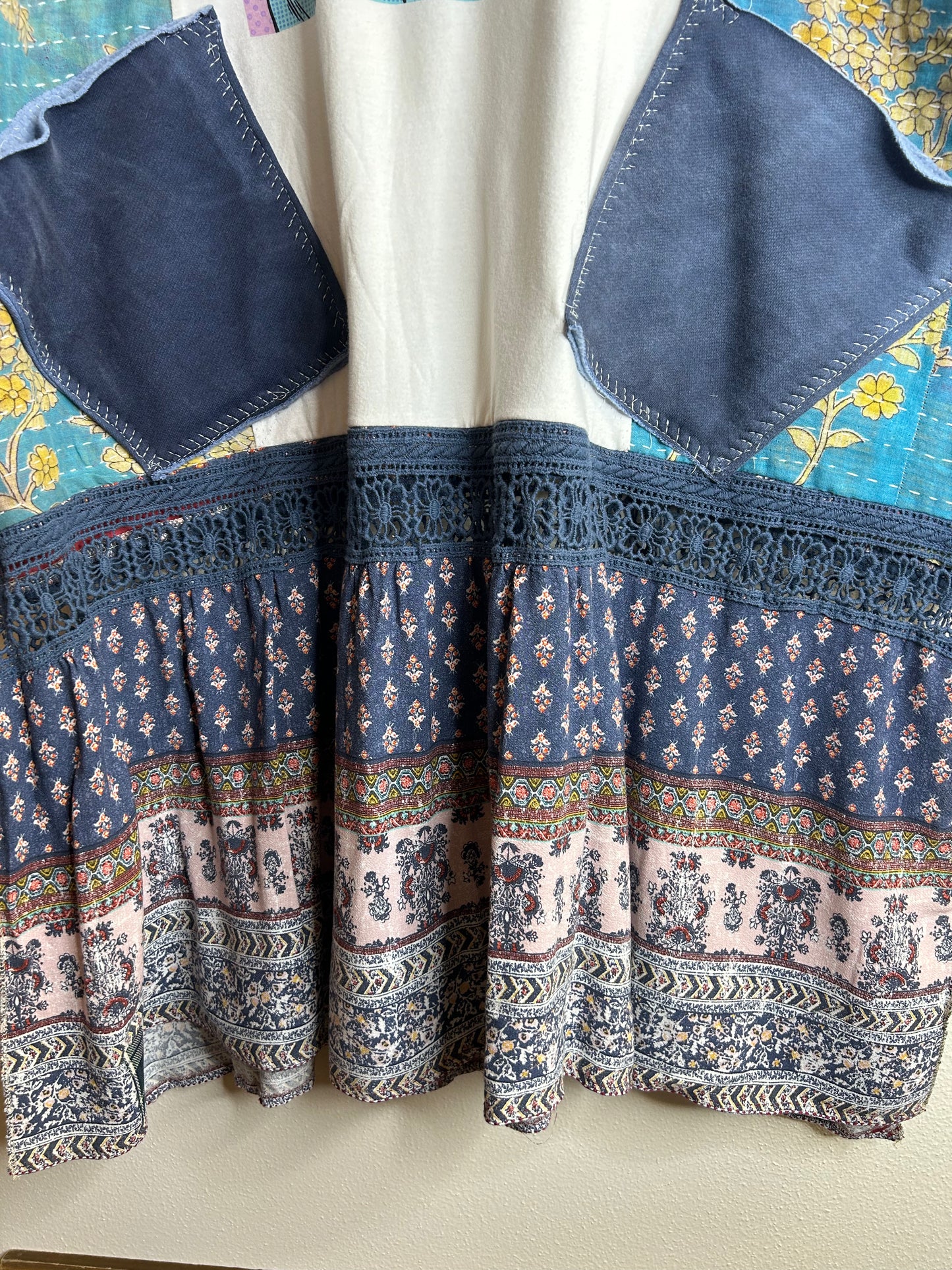 Pizza upcycled kantha top, one size