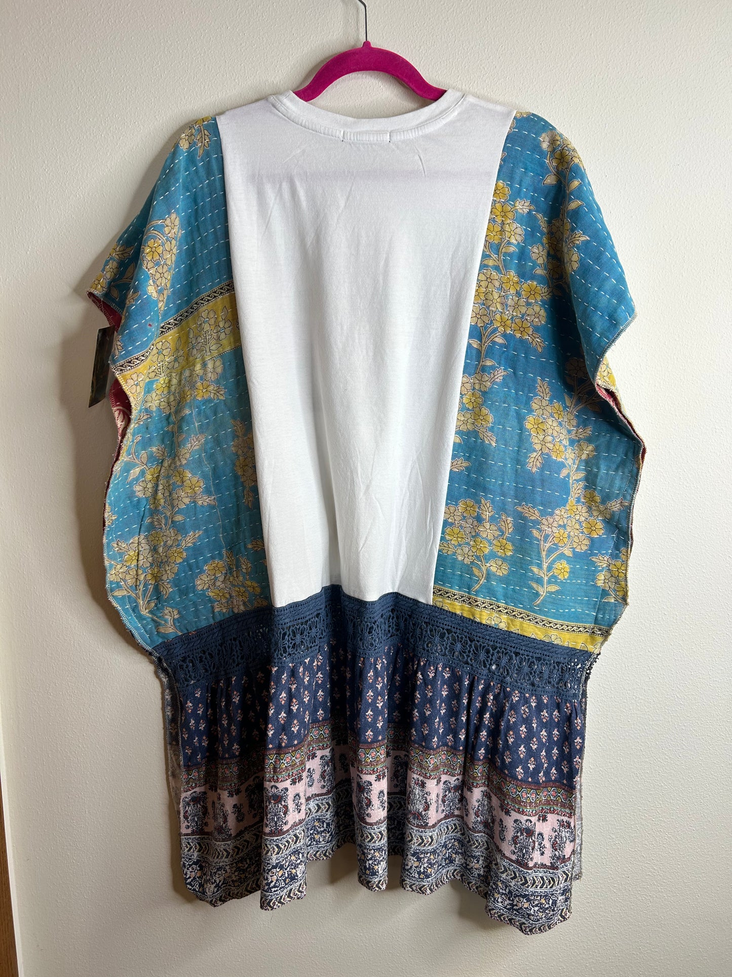 Pizza upcycled kantha top, one size