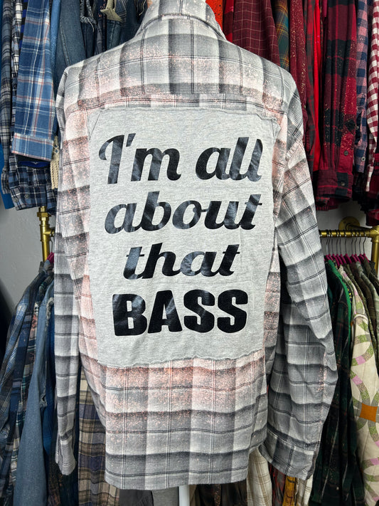 All About That Bass upcycled flannel shirt unisex size XXL gray black