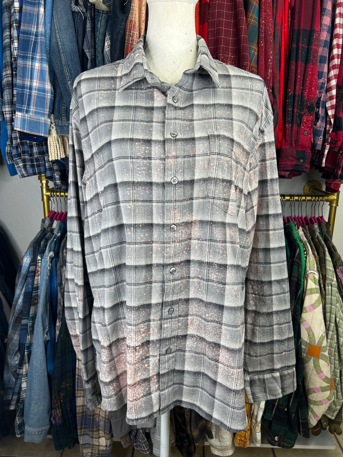 All About That Bass upcycled flannel shirt unisex size XXL gray black