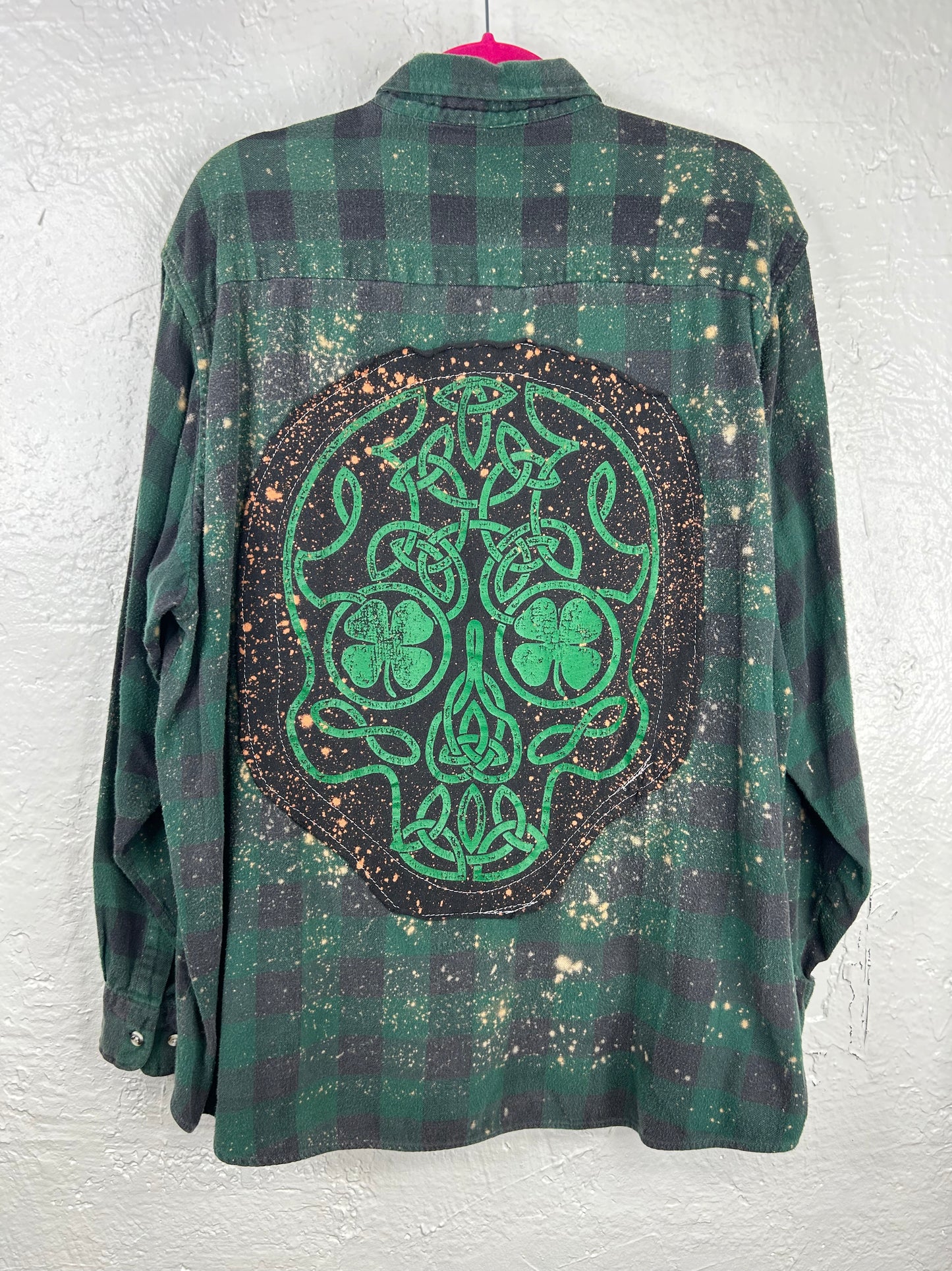 Celtic Skull St Patricks Day upcycled flannel shirt unisex XL