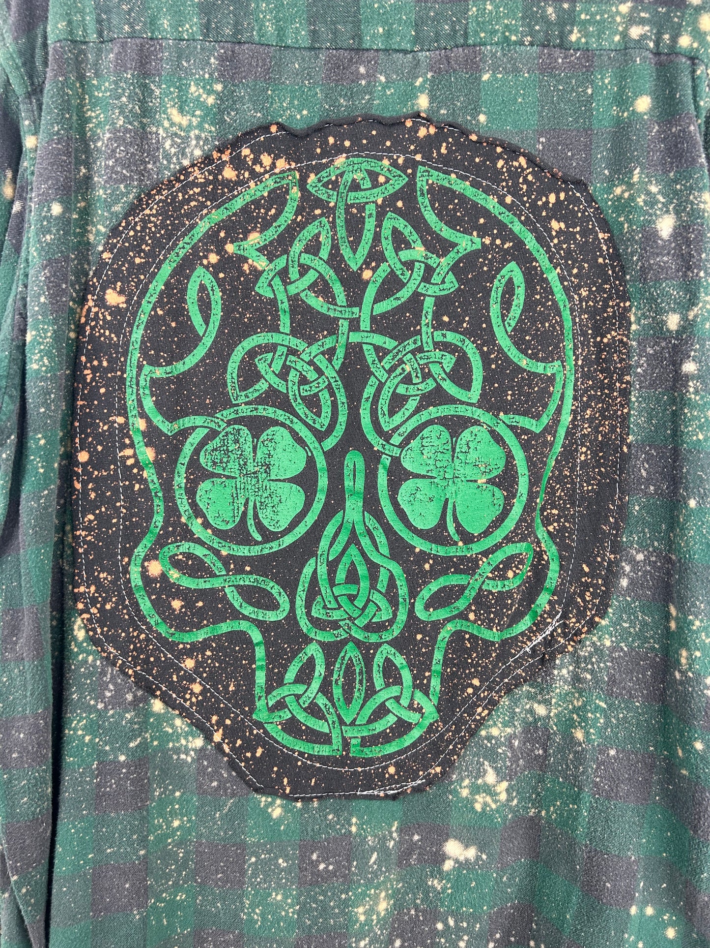 Celtic Skull St Patricks Day upcycled flannel shirt unisex XL